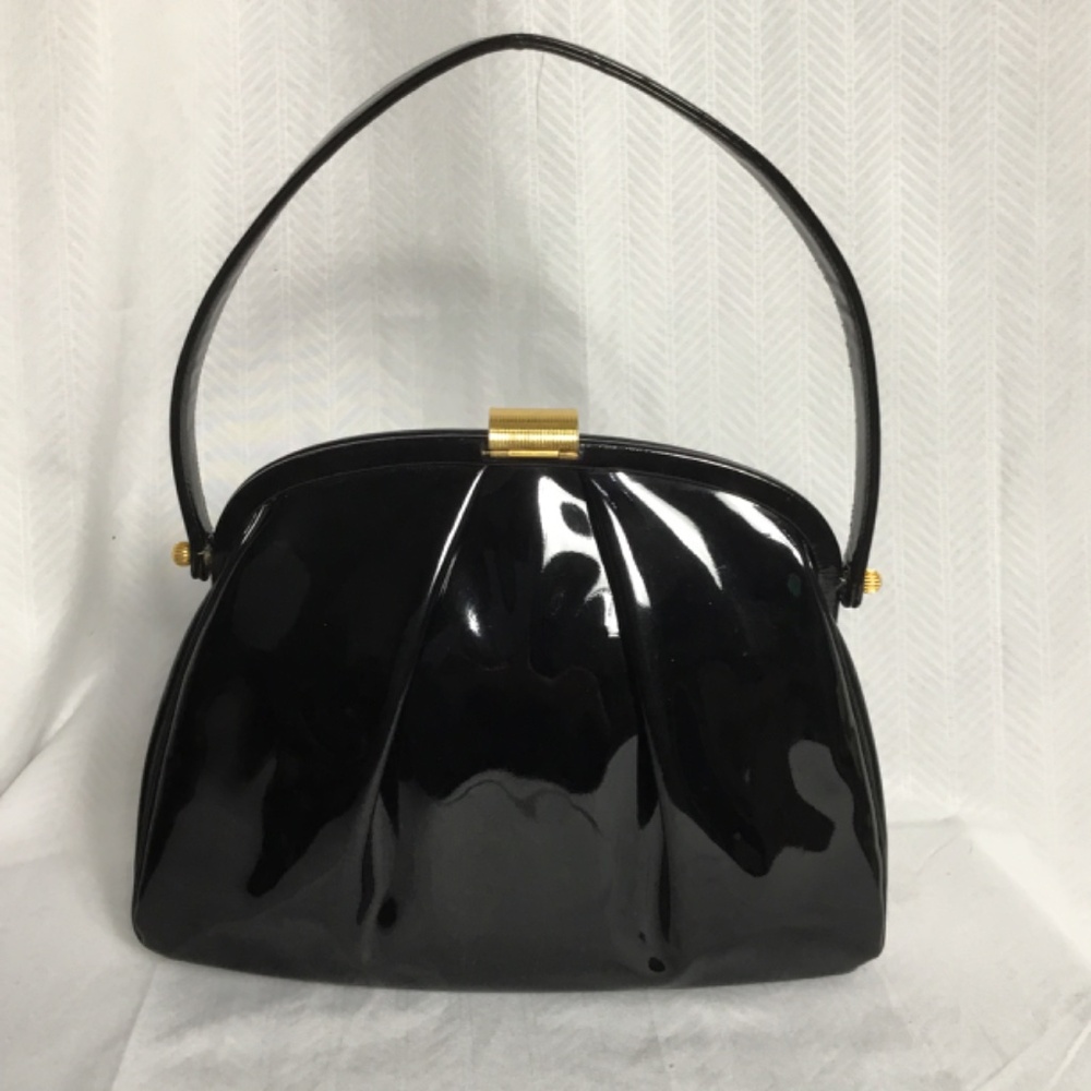 Genuine Patent Leather Vintage Handbag Black Prestige Vintage 1950s 1960s - Picture 4 of 10